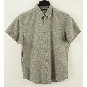 Theory Zack Dalhart Floral Twill Button Up Shirt Men's Large Short Sleeve Beige